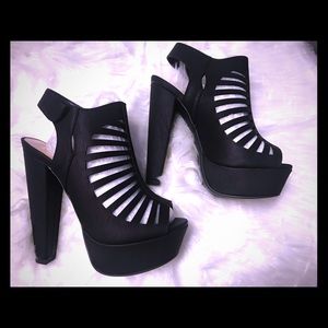 SpeedLimit 98 black peep toe heels